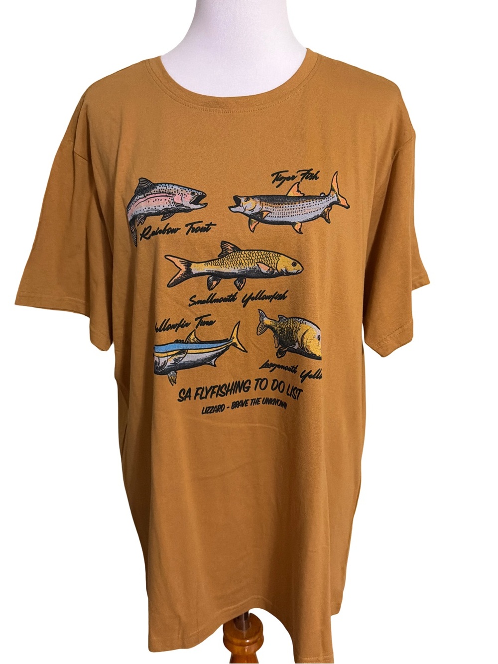 Men's Brown Graphic Fishing Tee - Casual Short Sleeve